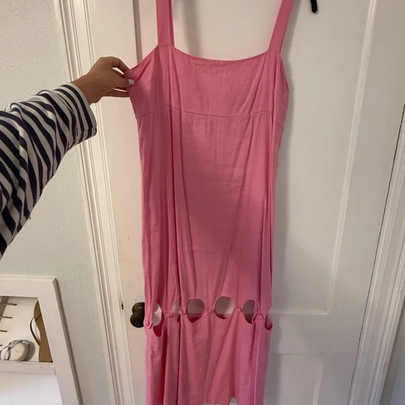 ANTONIO MELANI Pink Square-Neck Midi Dress with Cutout Hem - Picture 2 of 3